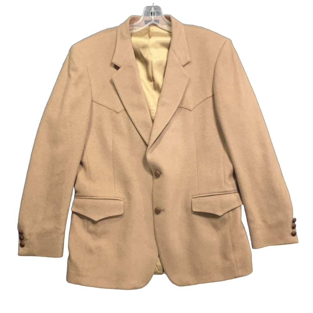 Mens Western Blazer Beige Cashmere Wool Blend Button Front Jacket Long
